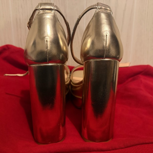 Soda Gold Rhinestone Platform Block Heels - Picture 4 of 5